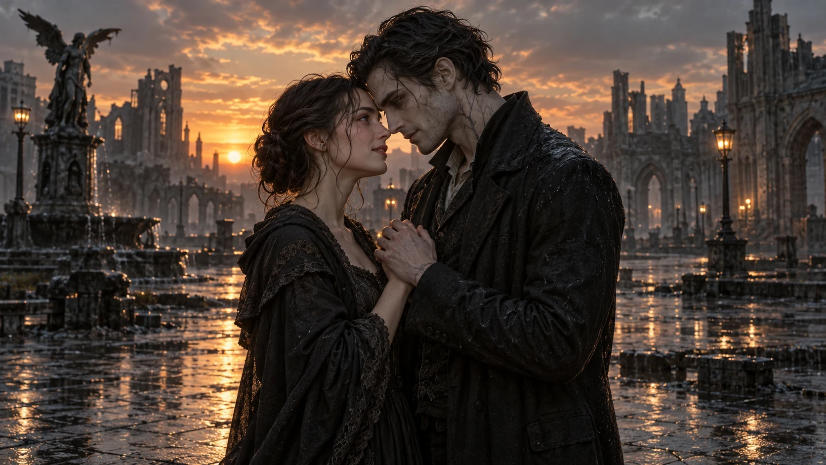 Two characters together in an abandoned city for a Zombie Love Story concept