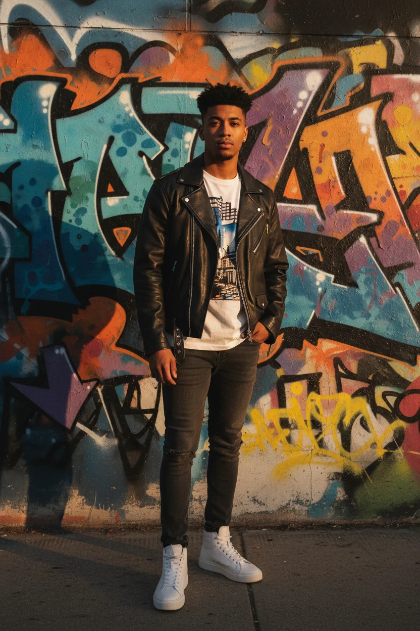 Same person in stylish new outfit after AI clothes changer virtual try-on transformation