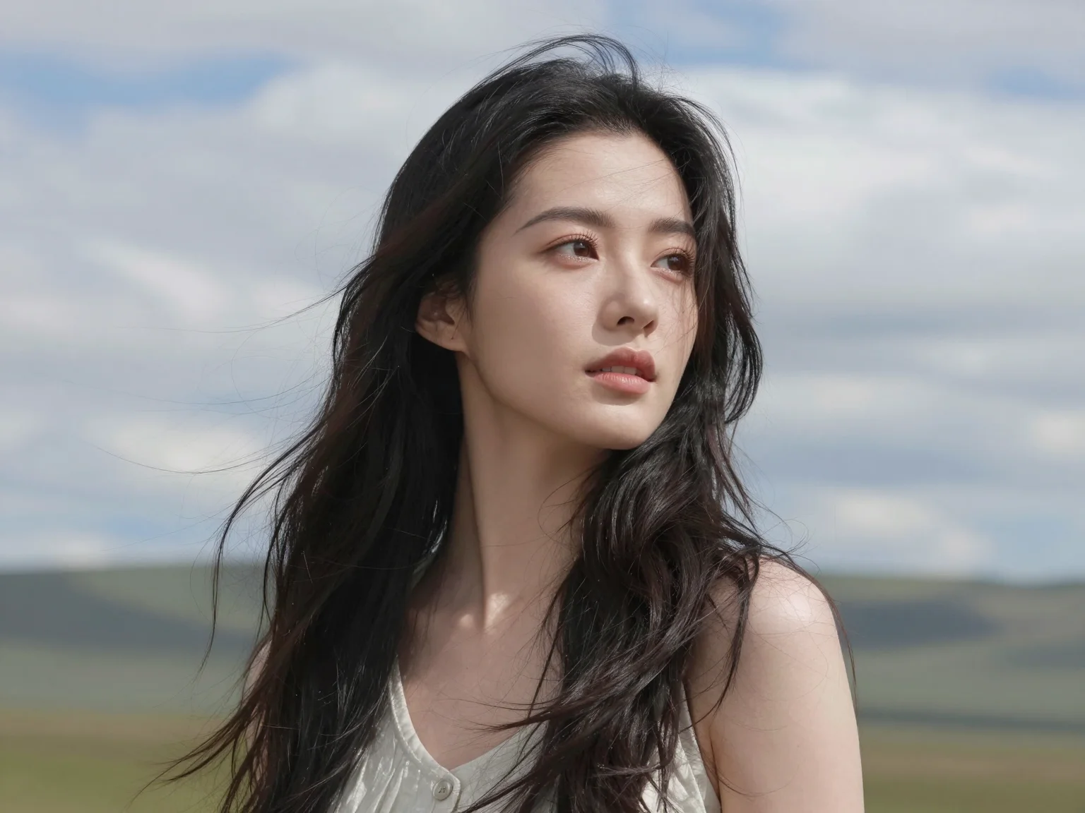 Example 1: portrait photo before AI winter snow effect