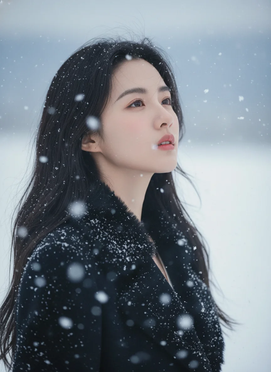 AI winter snow photo example with realistic snowfall