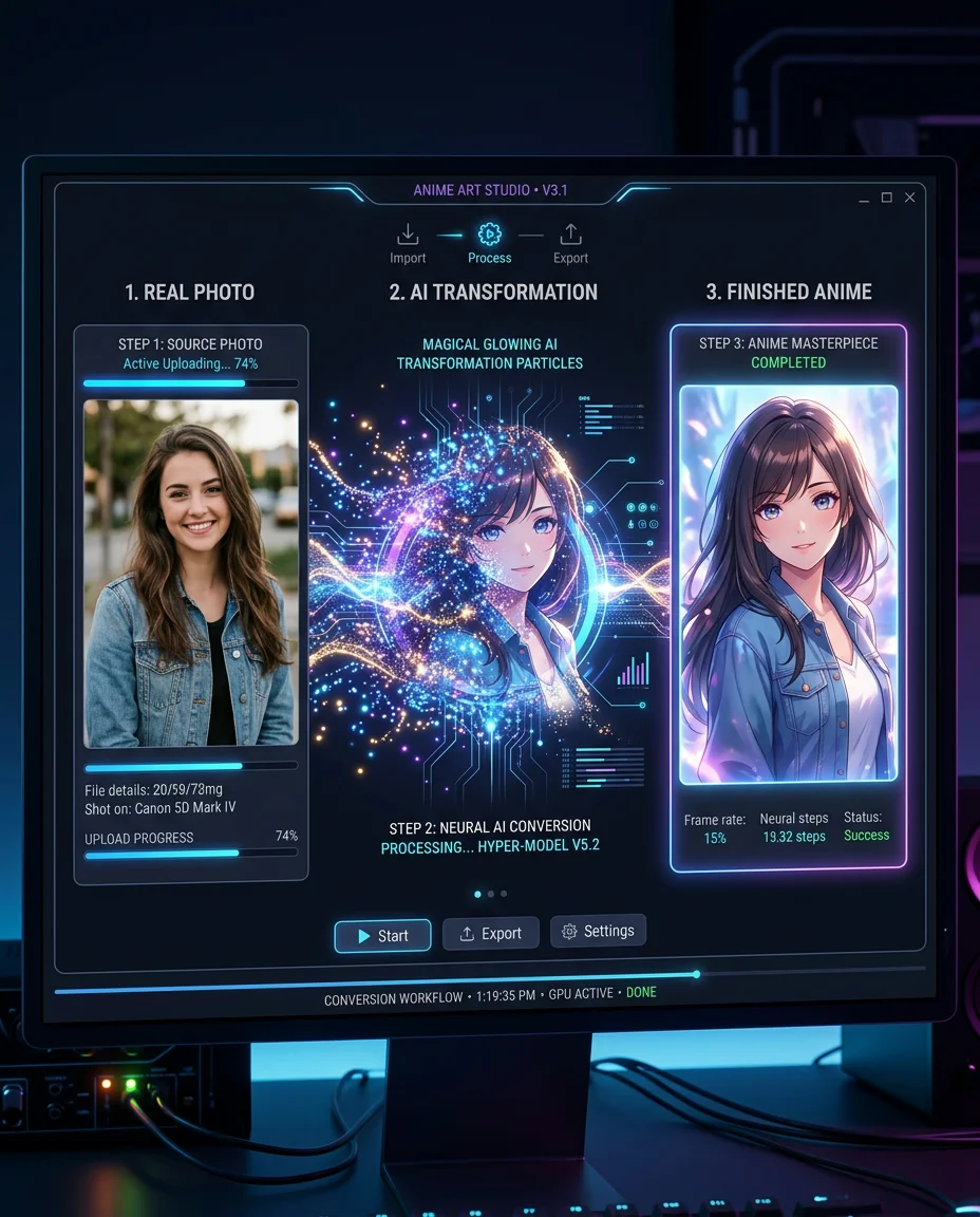Convert any photo to anime art using MuseVideo's AI photo to anime converter