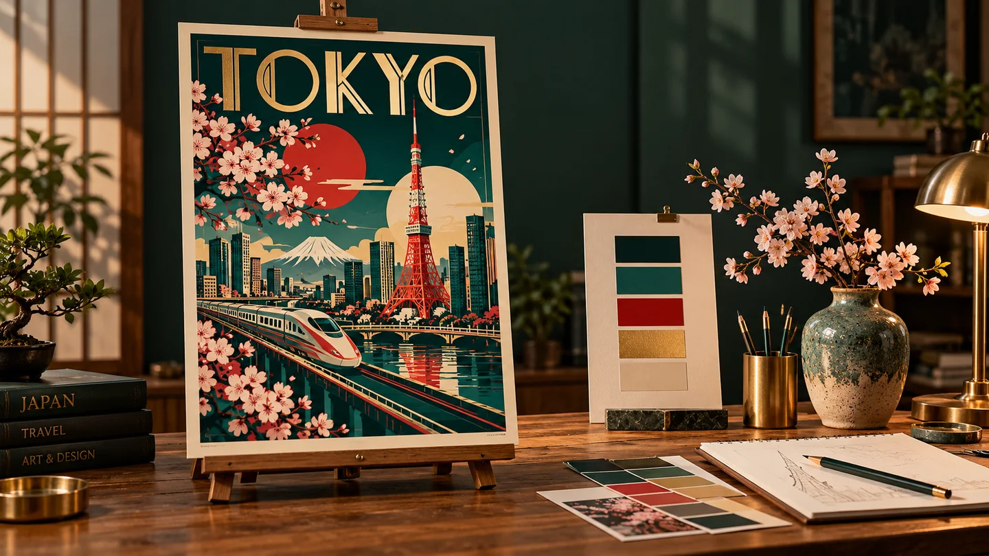 Uma arte gráfica colorida em um estúdio criativo