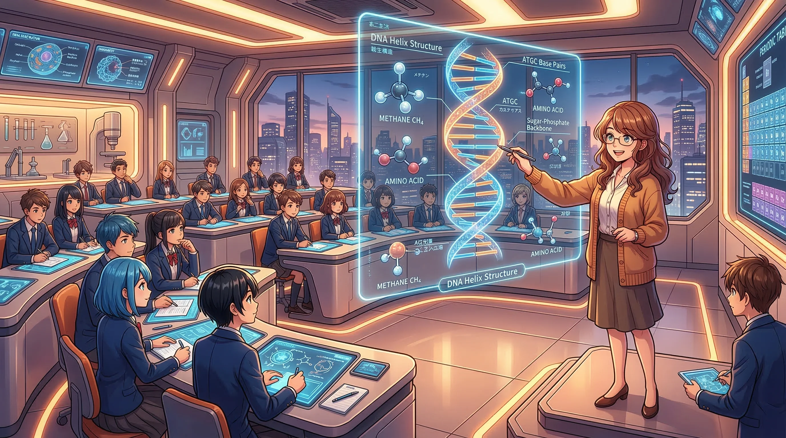 Anime classroom scene with educational content for photo to anime video tutorials