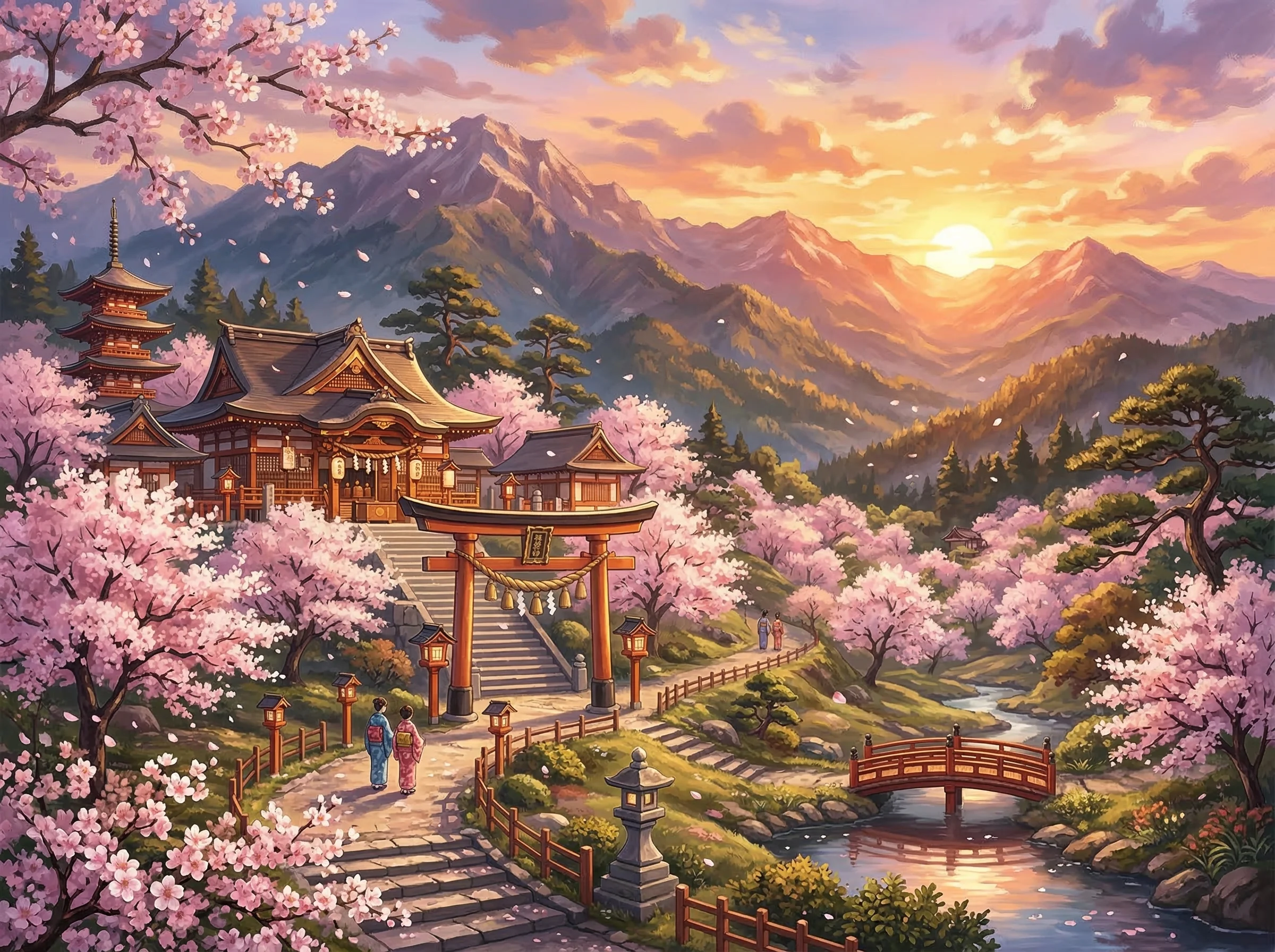 Wan 2.5 anime video model with cherry blossom landscape scene