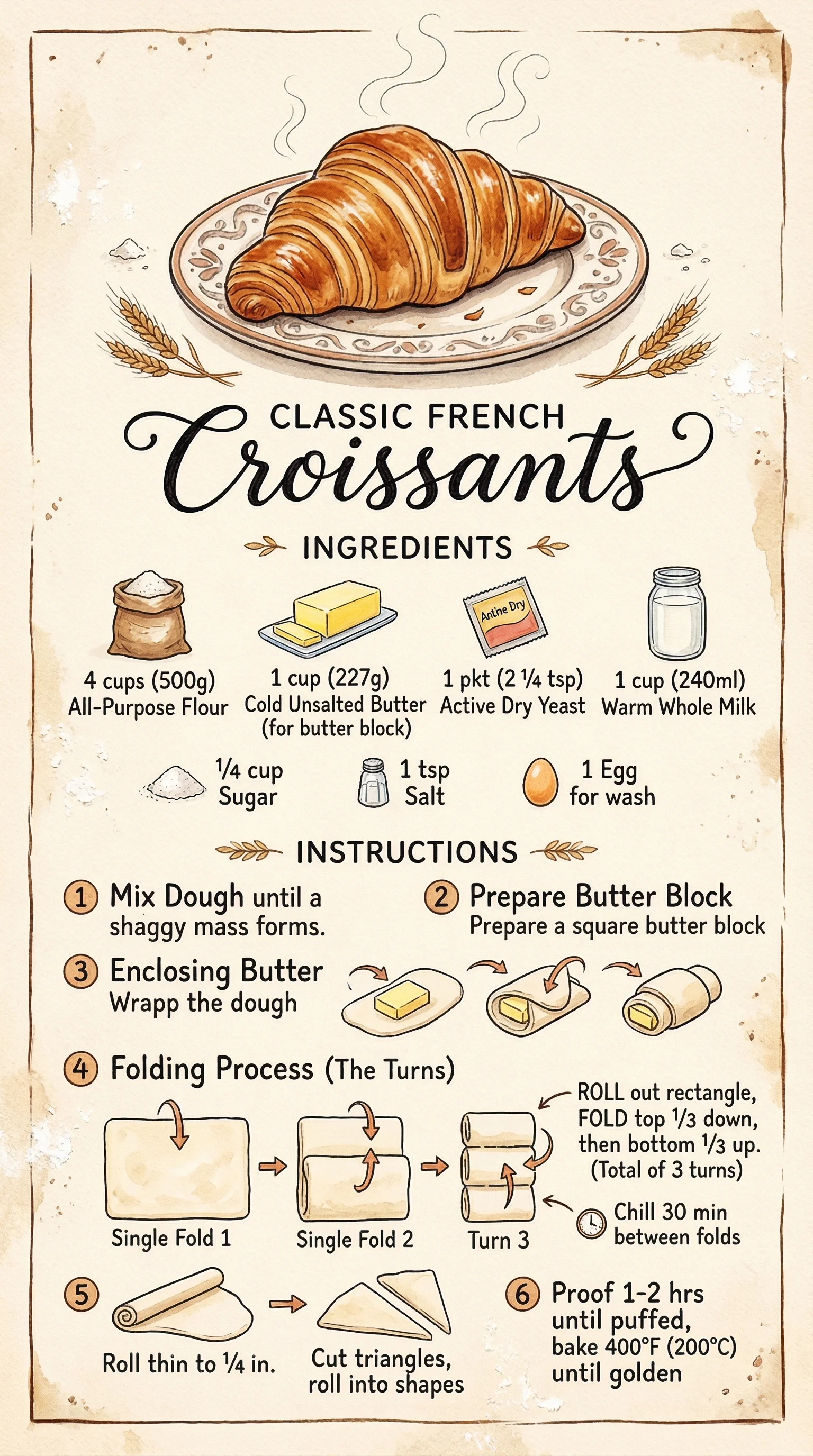 Hand-drawn recipe with watercolor icons and step-by-step folding diagrams. showcasing Nano Banana 2 AI image generator capabilities